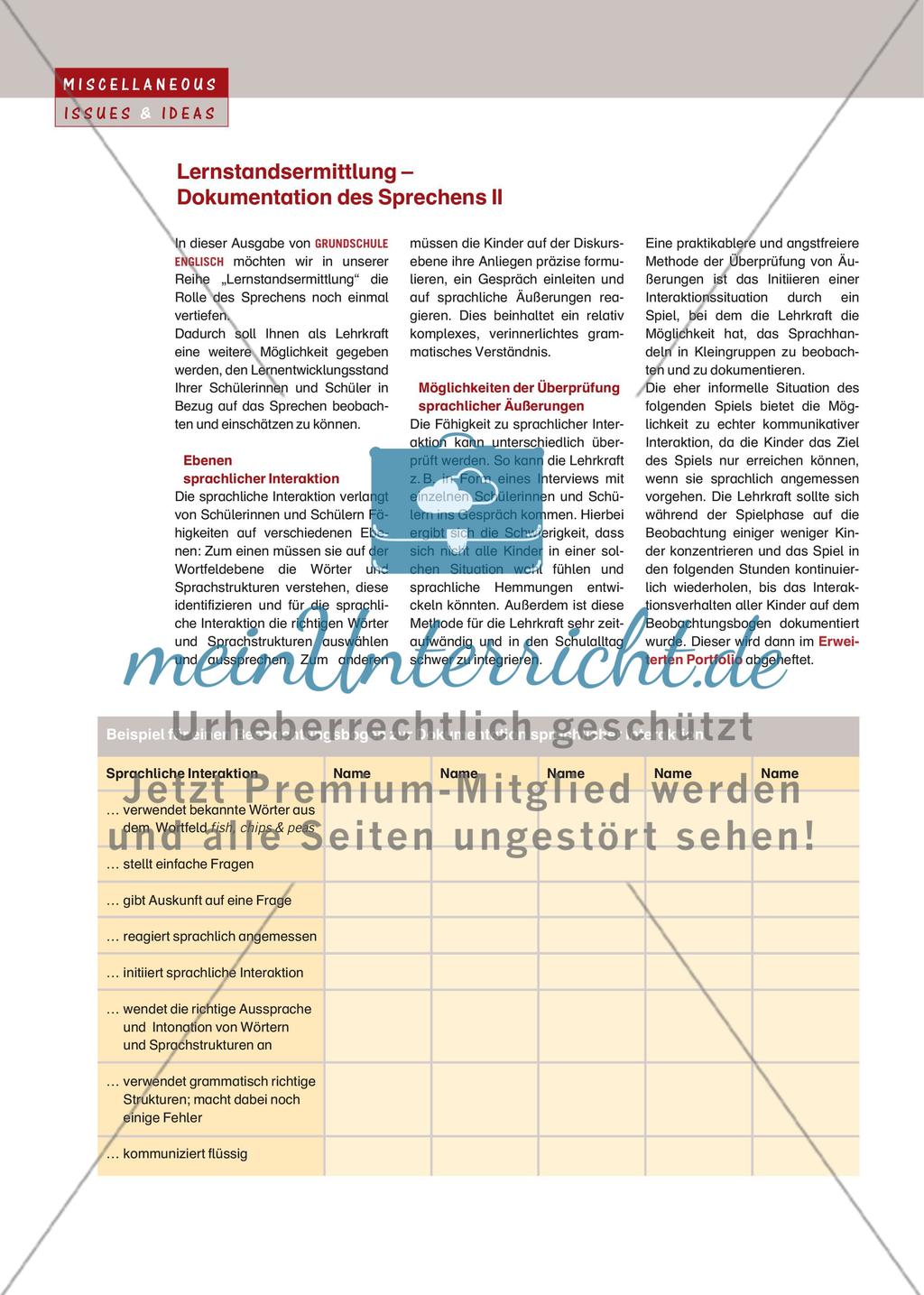 Lernstandsermittlung – Dokumentation des Sprechens II Preview 1