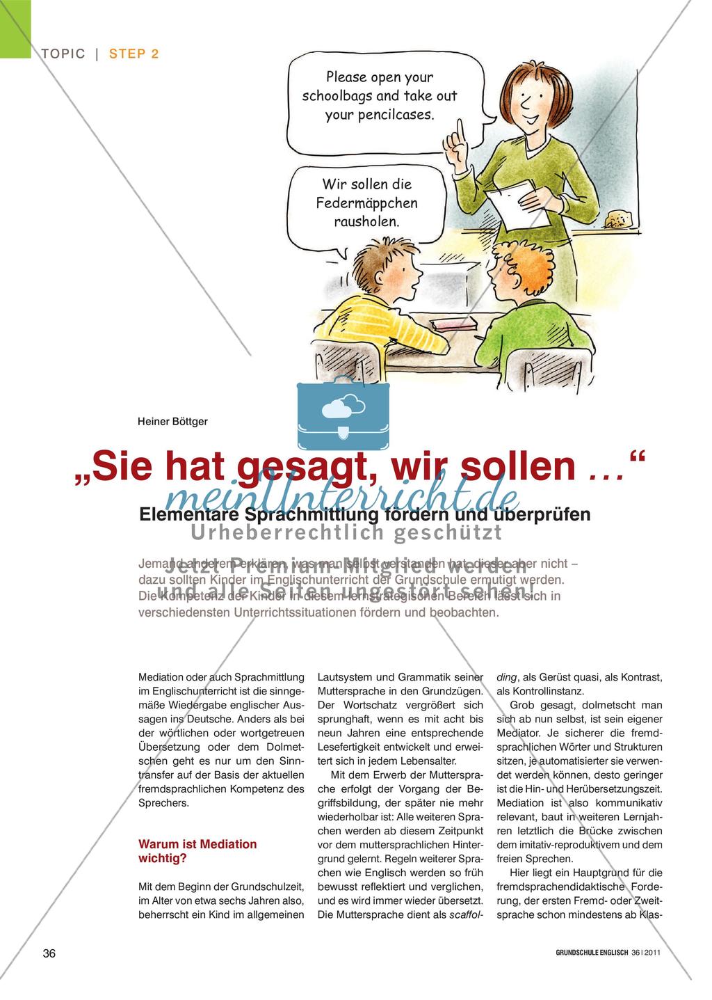 „Sie hat gesagt, wir sollen …“ - Elementare Sprachmittlung fördern und überprüfen Preview 1