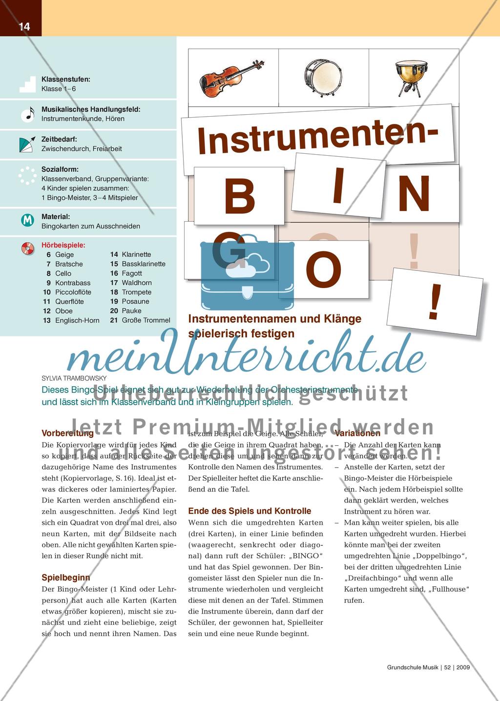 Instrumenten-Bingo! - Instrumentennamen und Klänge spielerisch festigen Preview 1