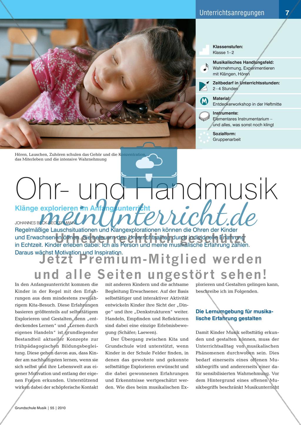 Ohr- und Handmusik - Klänge explorieren im Anfangsunterricht Preview 1