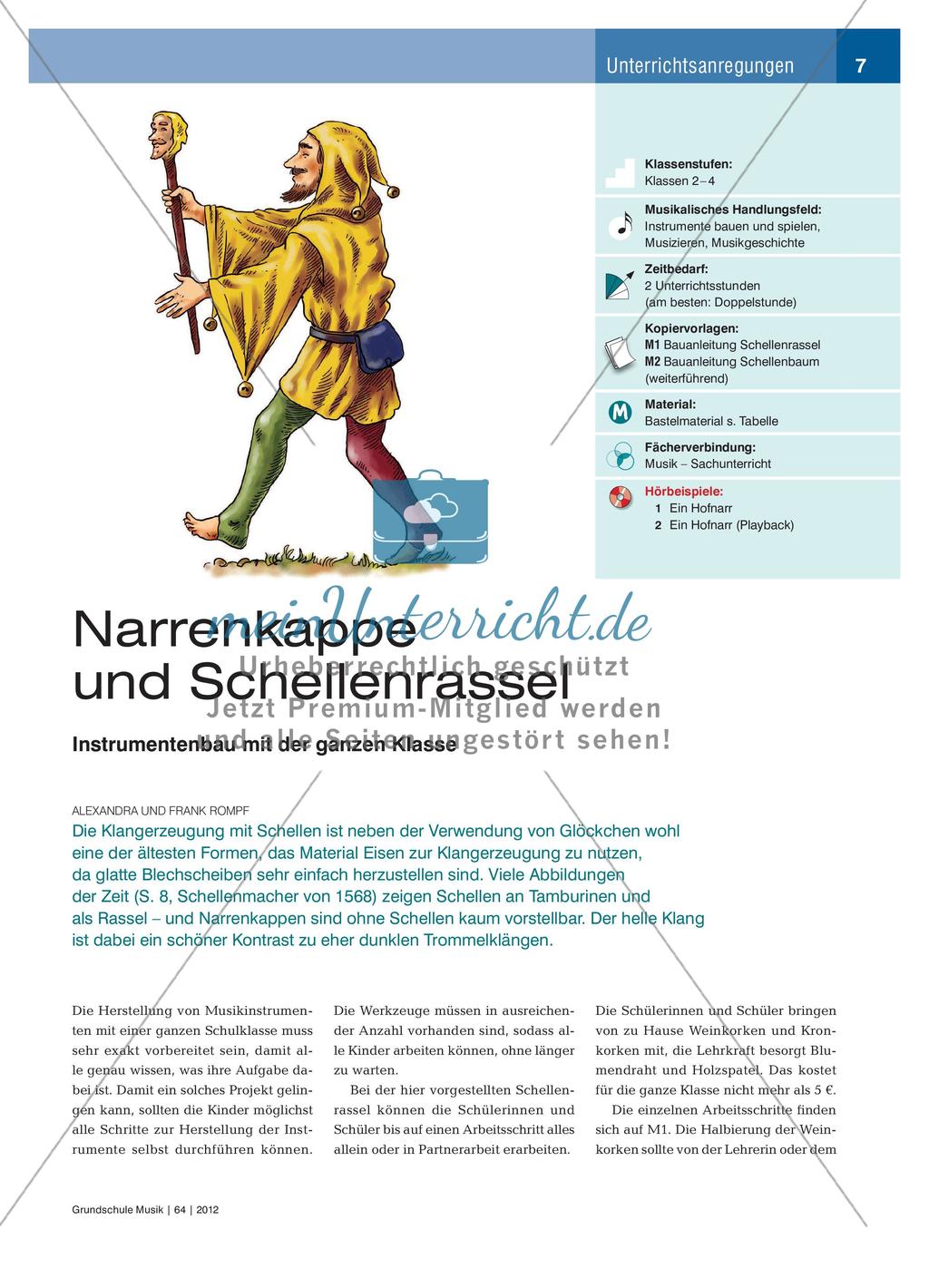 Narrenkappe und Schellenrassel - Instrumentenbau mit der ganzen Klasse Preview 1