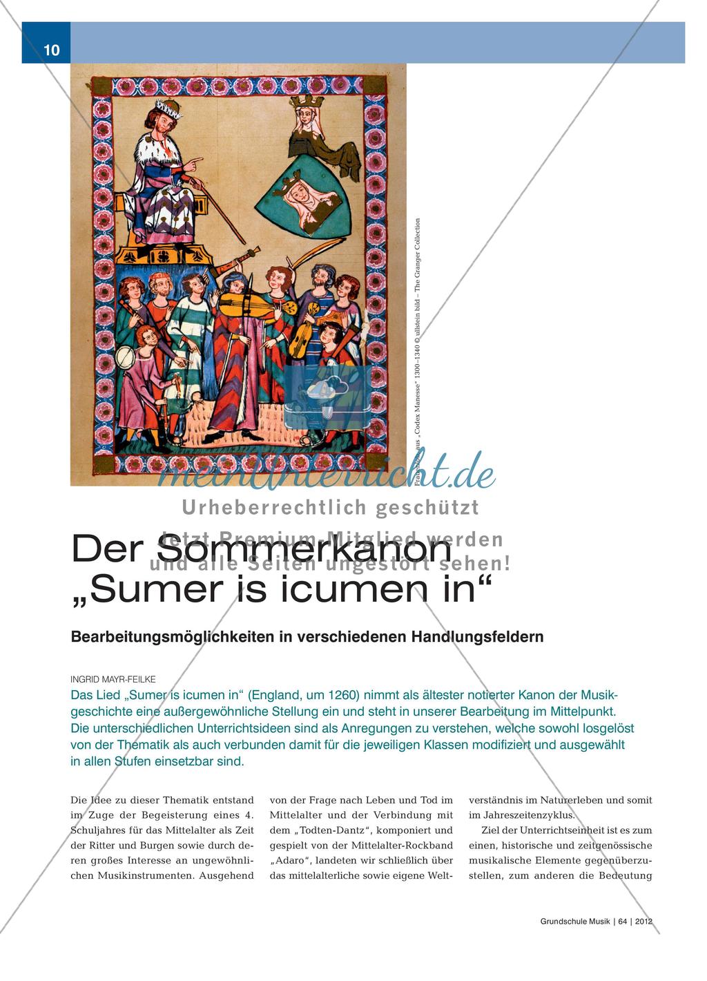 Der Sommerkanon „Sumer is icumen in“ - Bearbeitungsmöglichkeiten in verschiedenen Handlungsfeldern Preview 1