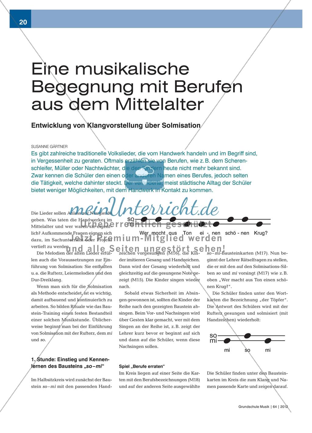 Eine musikalische Begegnung mit Berufen aus dem Mittelalter - Entwicklung von Klangvorstellung über Solmisation Preview 1