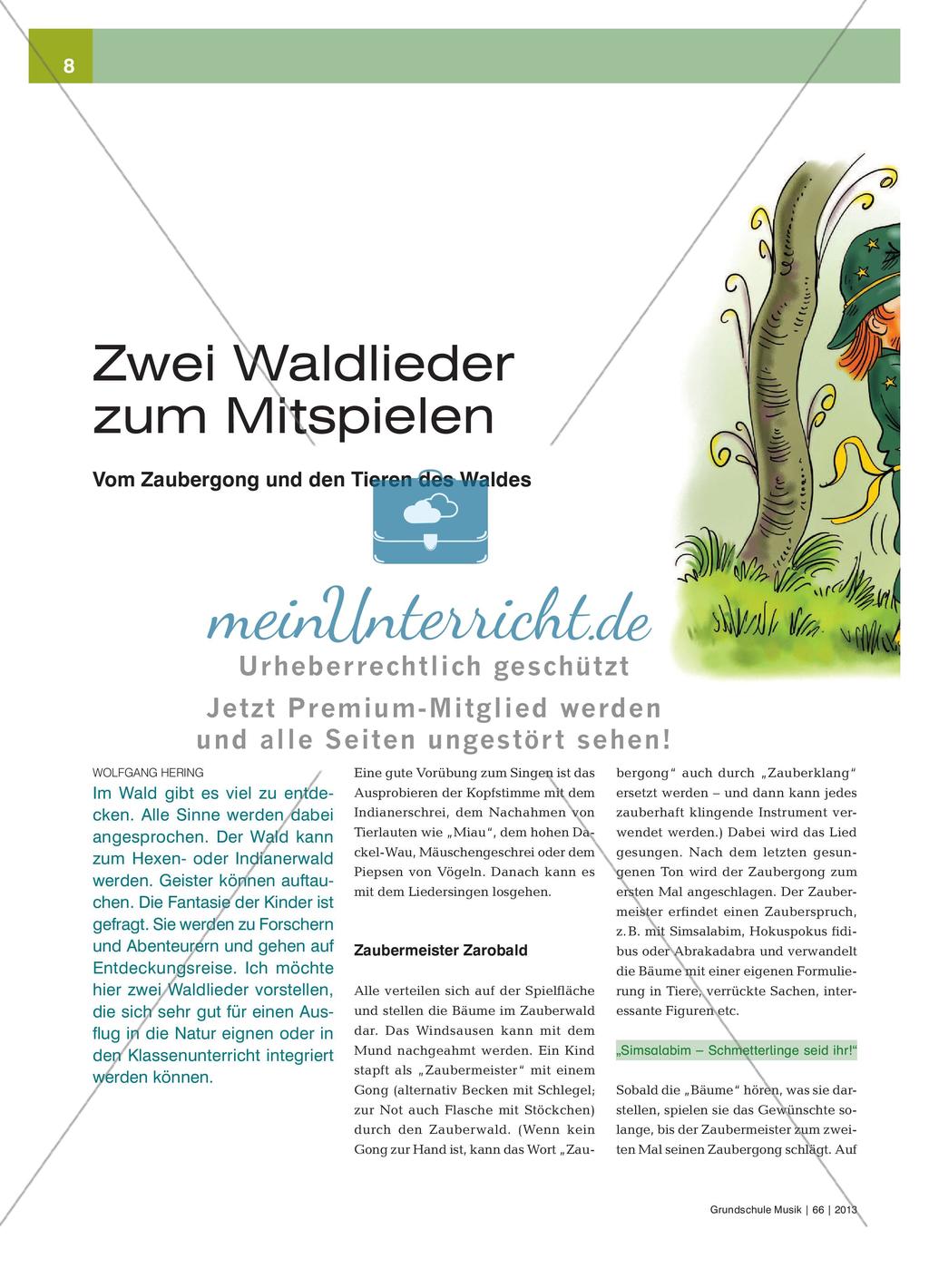 Zwei Waldlieder zum Mitspielen und Mitsingen im Anfangsunterricht Preview 1
