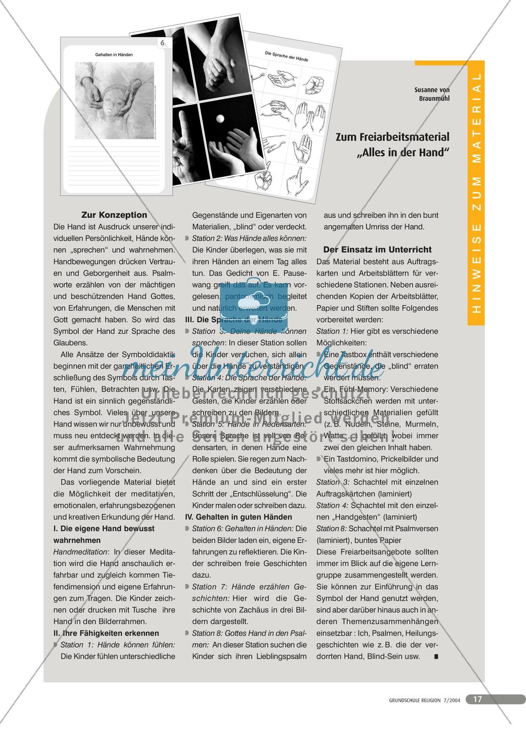 Zum Freiarbeitsmaterial „Alles in der Hand“ Preview 1