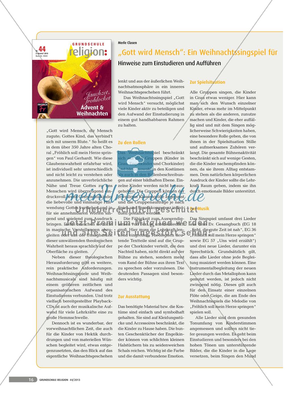 „Gott wird Mensch“: Ein Weihnachts- singspiel für die Grundschule - Hinweise zum Einstudieren und Aufführen Preview 1
