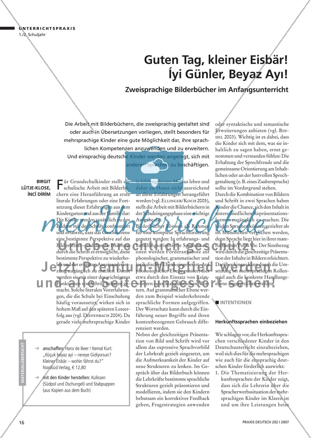 Guten Tag, kleiner Eisbär! Íyi Günler, Beyaz Ayı! - Zweisprachige Bilderbücher im Anfangsunterricht Preview 1