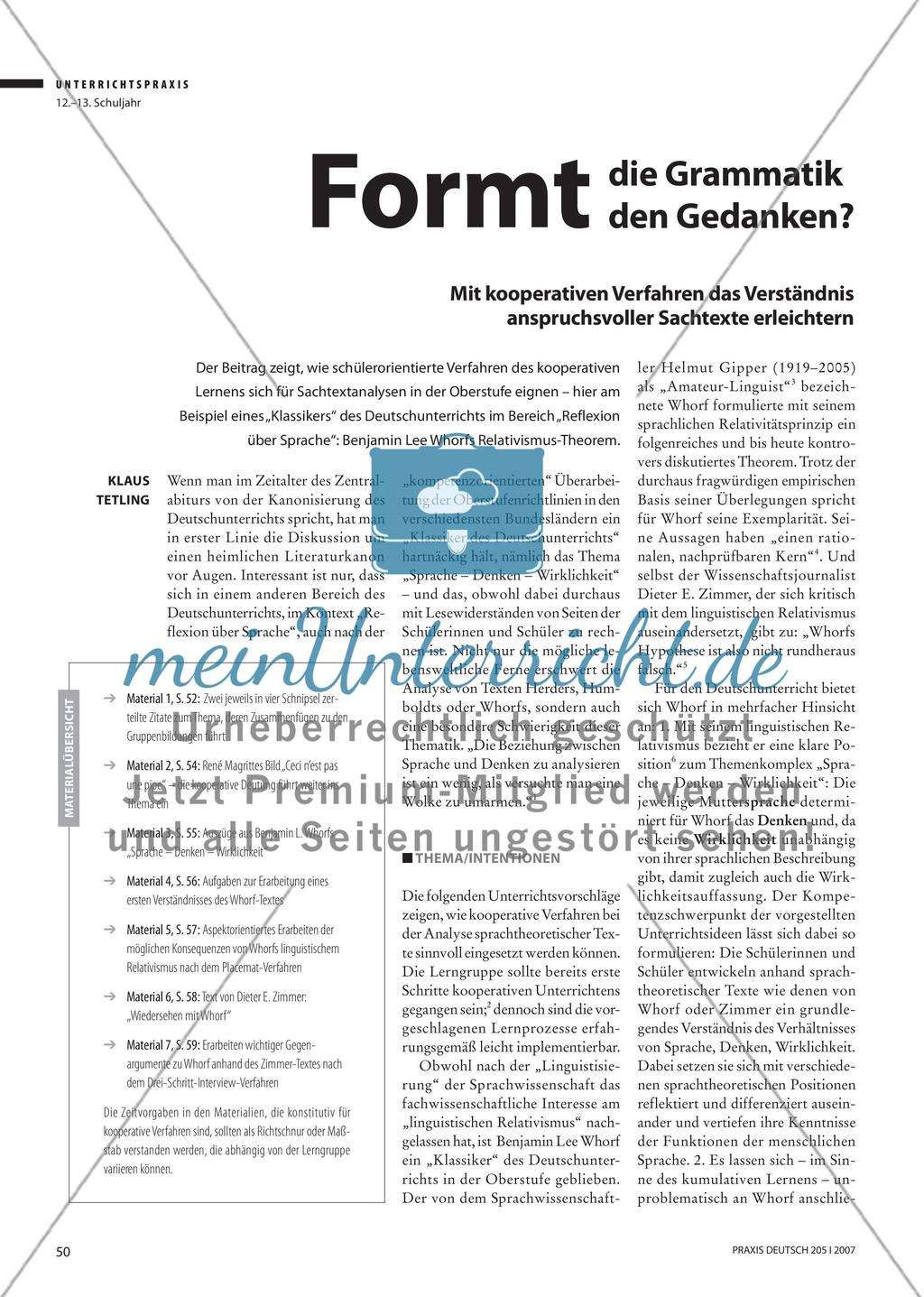 Formt die Grammatik den Gedanken? - Mit kooperativen Verfahren das Verständnis anspruchsvoller Sachtexte erleichtern Preview 1