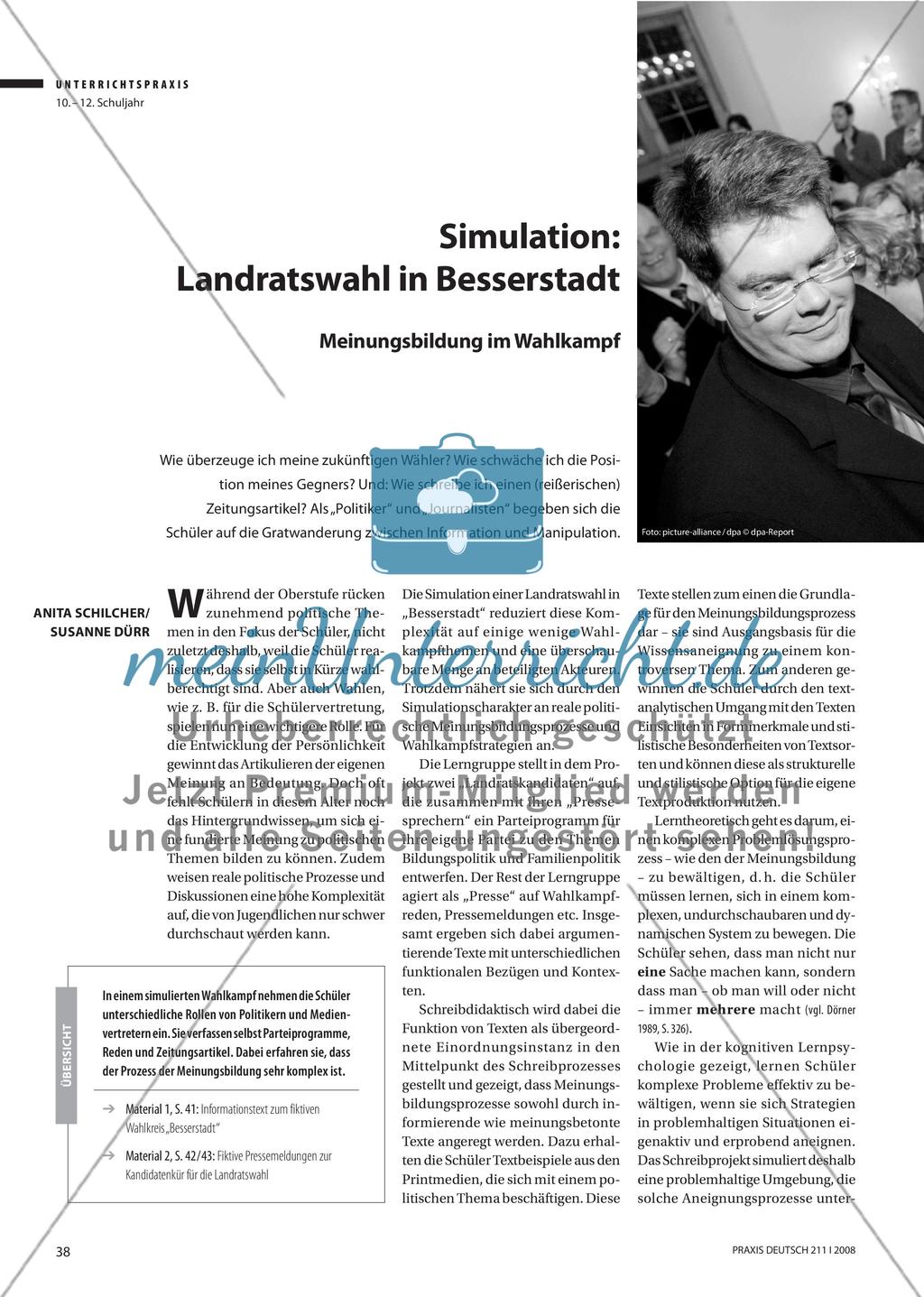Simulation: Landratswahl in Besserstadt - Meinungsbildung im Wahlkampf Preview 1