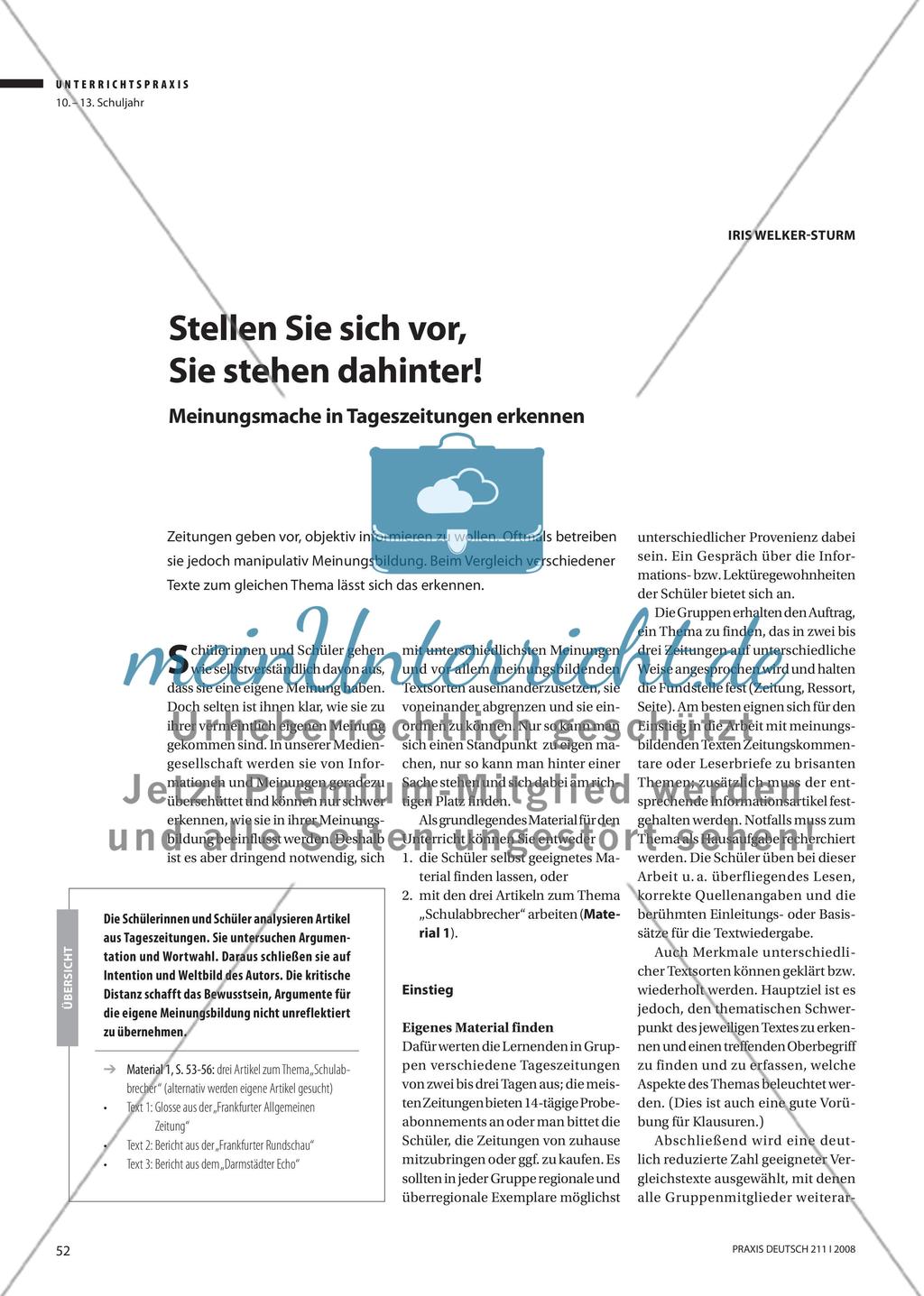 Stellen Sie sich vor, Sie stehen dahinter! - Meinungsmache in Tageszeitungen erkennen Preview 1