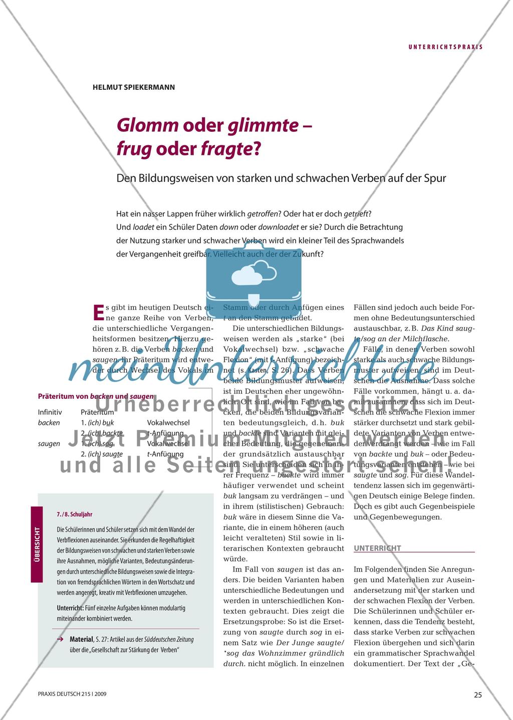 Glomm oder glimmte – frug oder fragte?: Den Bildungsweisen von starken und schwachen Verben auf der Spur Preview 1