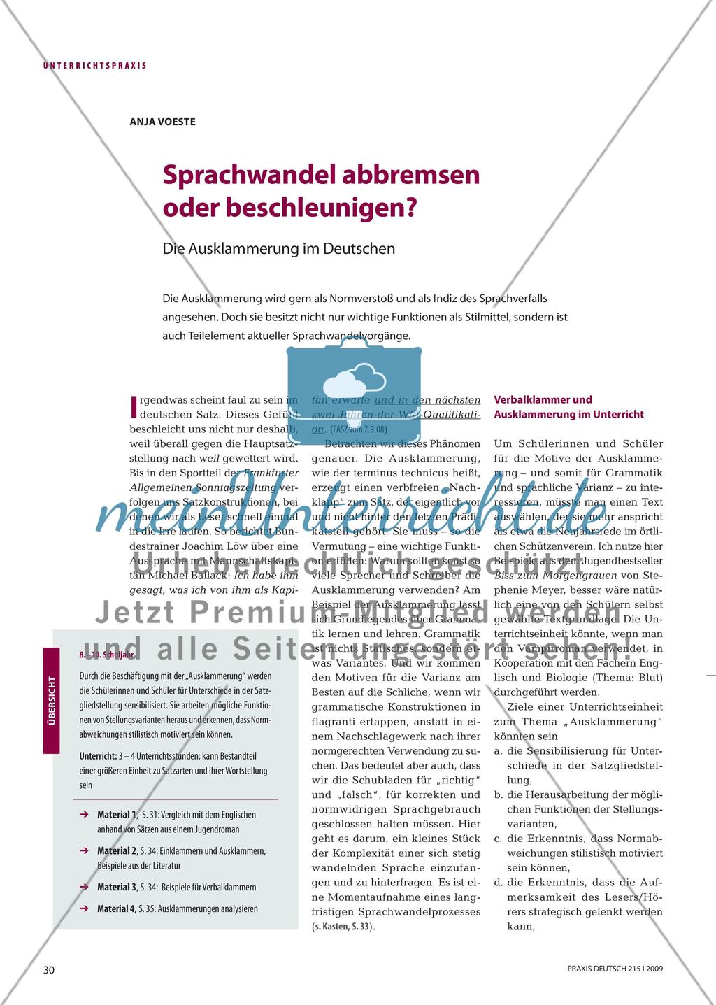 Sprachwandel abbremsen oder beschleunigen? - Die Ausklammerung im Deutschen Preview 1