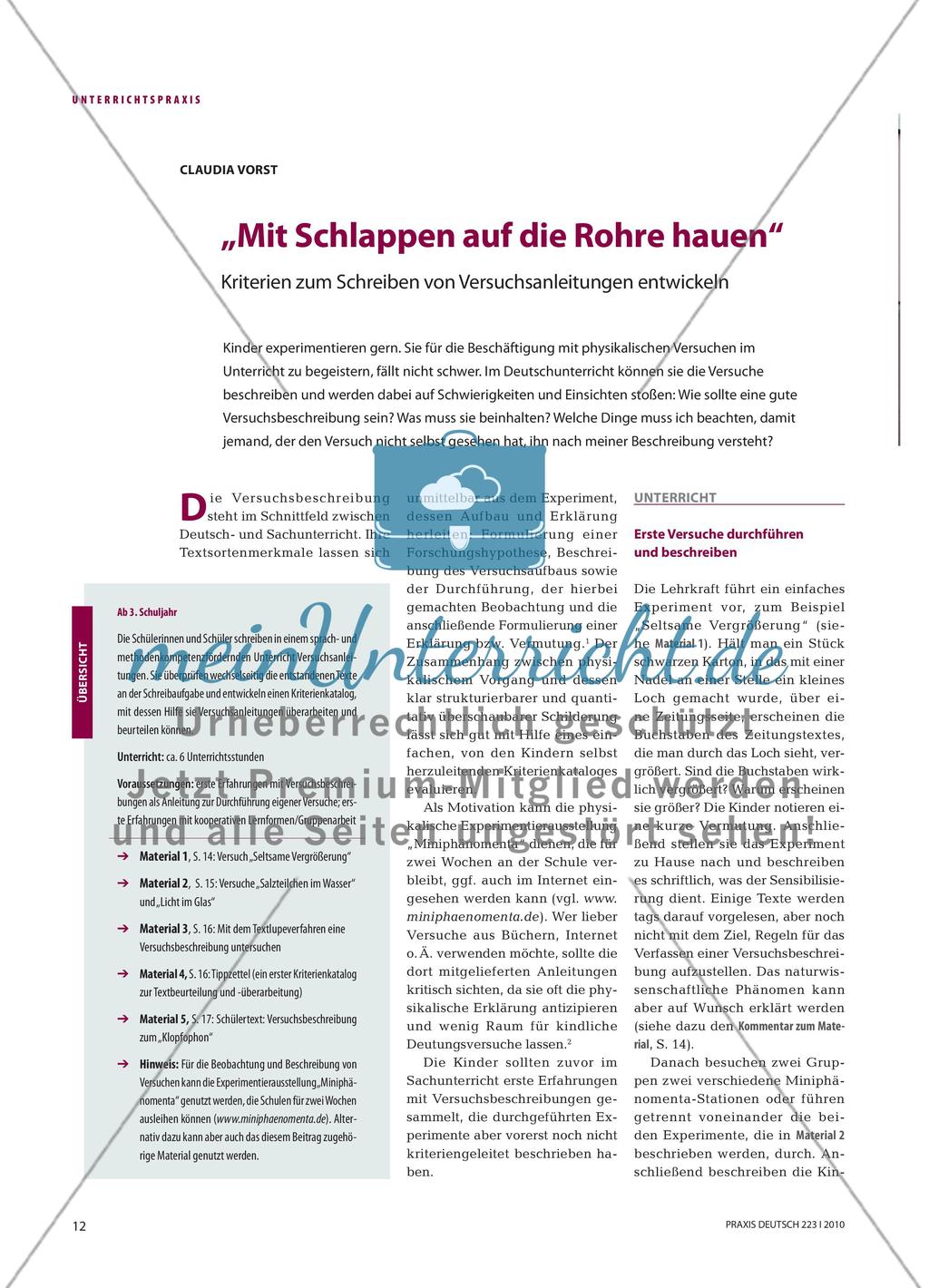 „Mit Schlappen auf die Rohre hauen“ - Kriterien zum Schreiben von Versuchsanleitungen entwickeln Preview 1