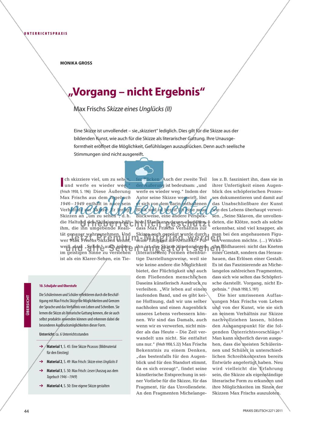 „Vorgang – nicht Ergebnis“ - Max Frischs Skizze eines Unglücks (II) Preview 1