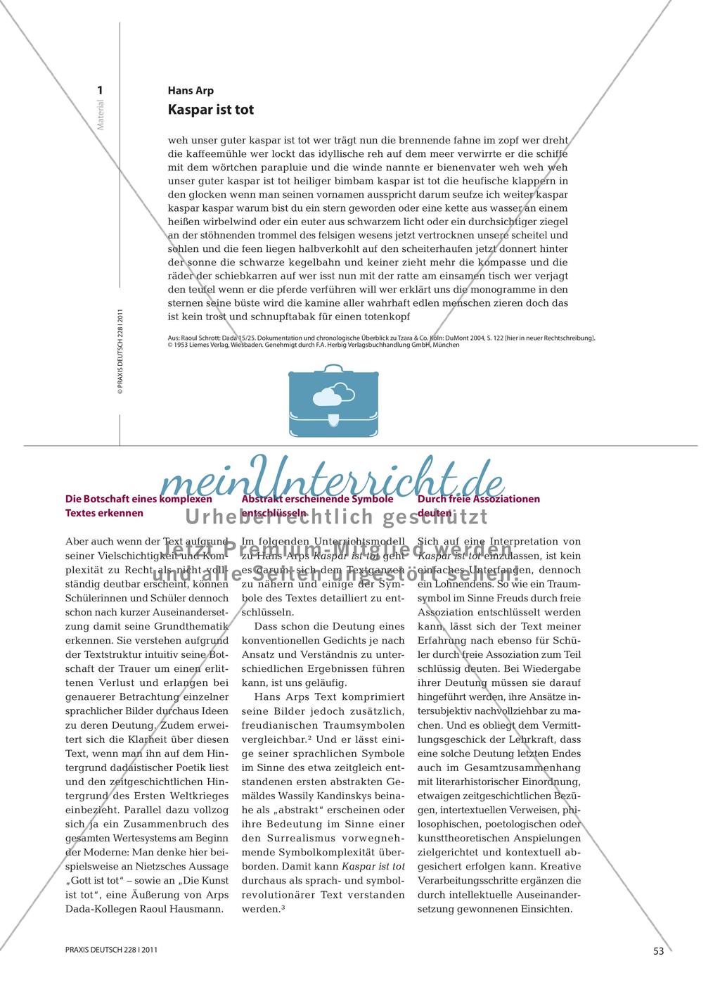 Ein symbolischer Text als Rätsel - Deutung und kreative Verarbeitung des dadaistischen Textes Kaspar ist tot von Hans Arp Preview 2