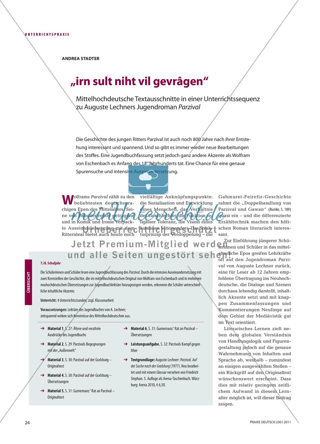 Mittelhochdeutsche Texte aus dem Jugendroman