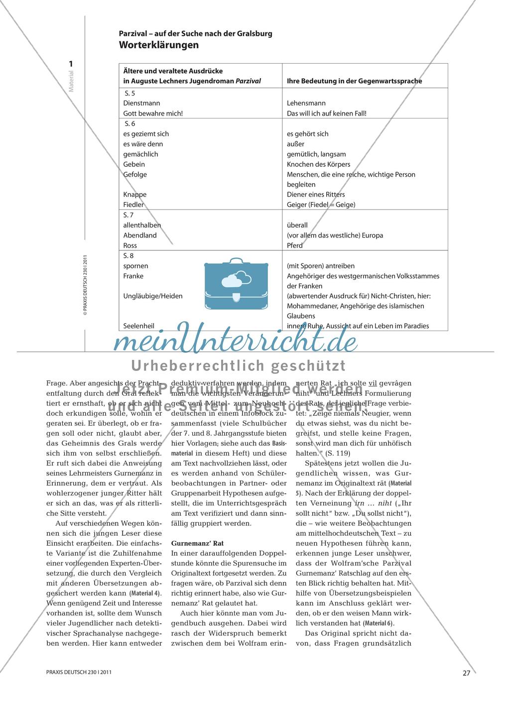 Mittelhochdeutsche Texte aus dem Jugendroman