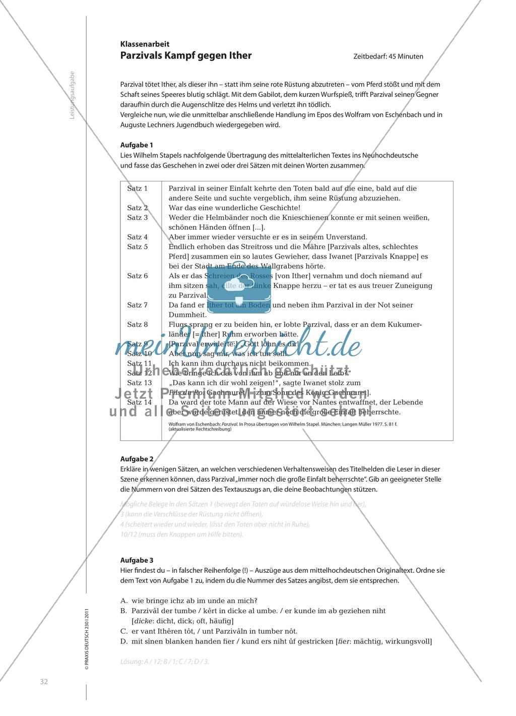 Mittelhochdeutsche Texte aus dem Jugendroman