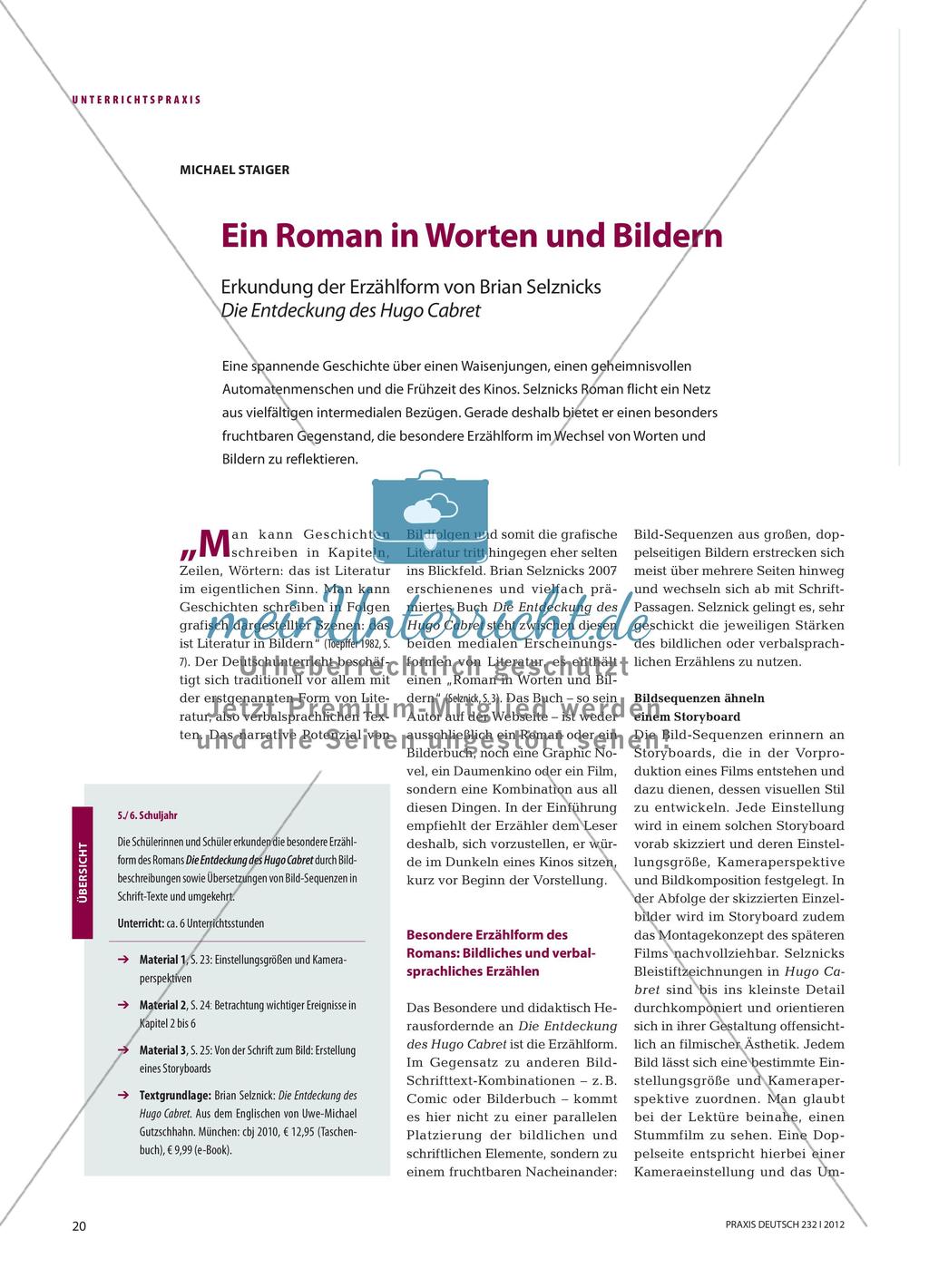 Ein Roman in Worten und Bildern - Erkundung der Erzählform von Brian Selznicks Die Entdeckung des Hugo Cabret Preview 1