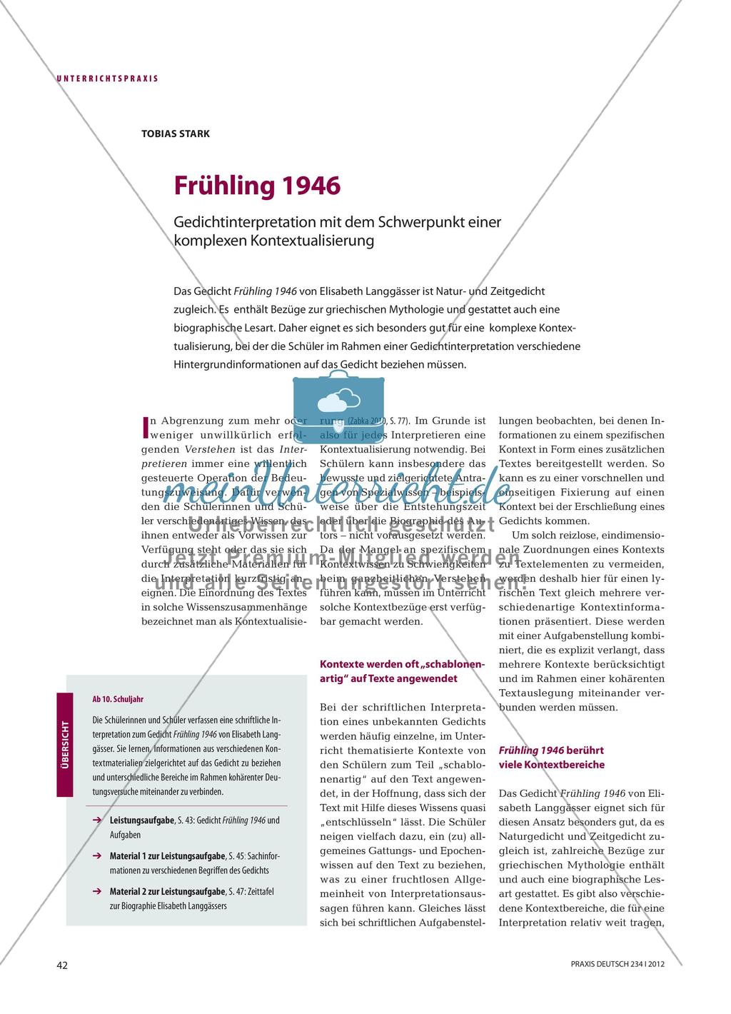 Frühling 1946 - Gedichtinterpretation mit dem Schwerpunkt einer komplexen Kontextualisierung Preview 1