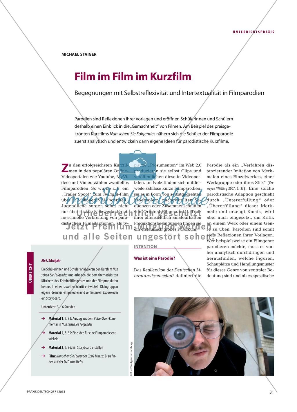 Film im Film im Kurzfilm - Begegnungen mit Selbstreflexivität und Intertextualität in Filmparodien Preview 1