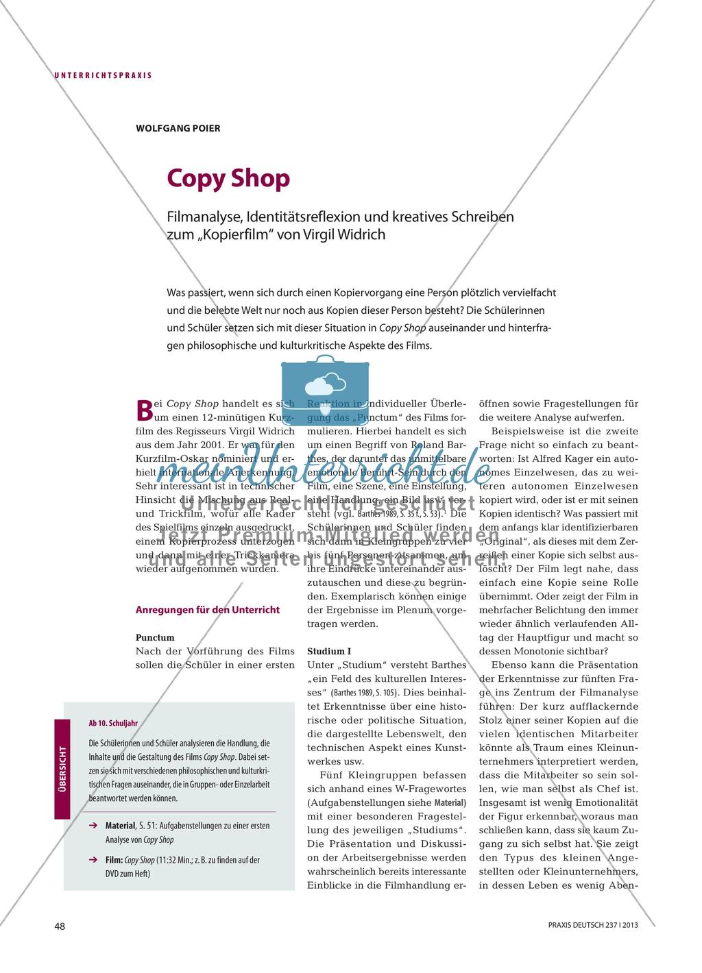 Copy Shop - Filmanalyse, Identitätsreflexion und kreatives Schreiben zum „Kopierfilm“ von Virgil Widrich Preview 1