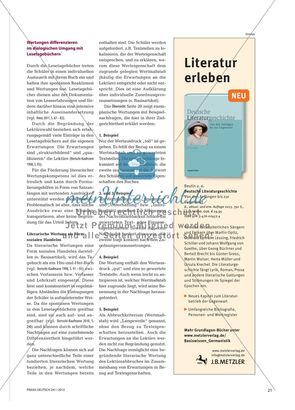 Förderung der Wertungskompetenz in der Arbeit mit Lesetagebüchern Preview 4