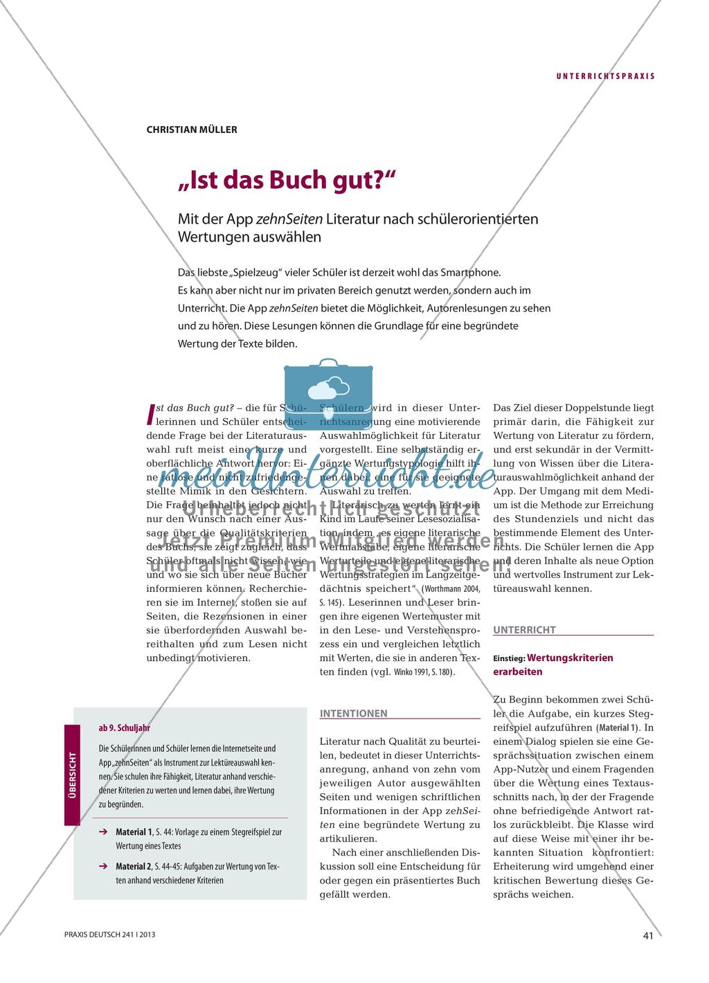 „Ist das Buch gut?“ - Mit der App zehnSeiten Literatur nach schülerorientierten Wertungen auswählen Preview 1