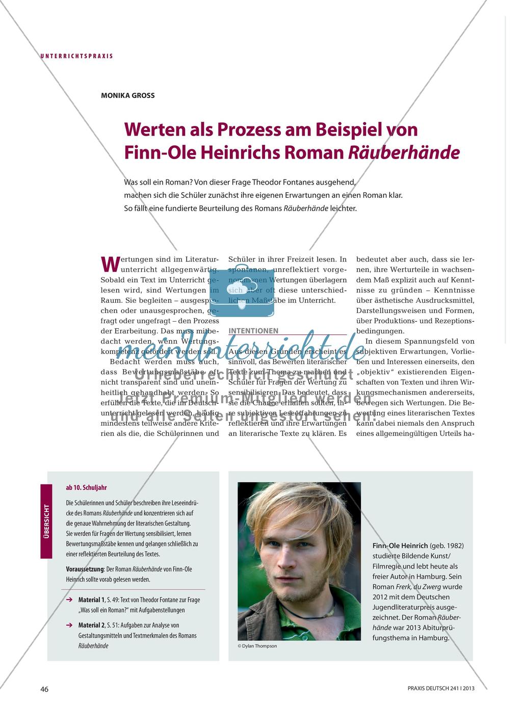 Werten als Prozess am Beispiel von Finn-Ole Heinrichs Roman Räuberhände Preview 1