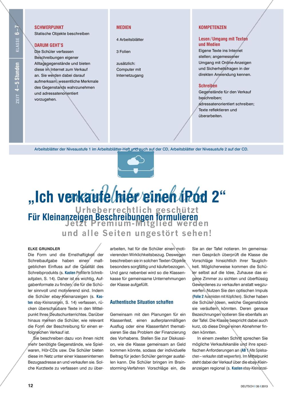 „Ich verkaufe hier einen iPod 2“ - Für Kleinanzeigen Beschreibungen formulieren Preview 1