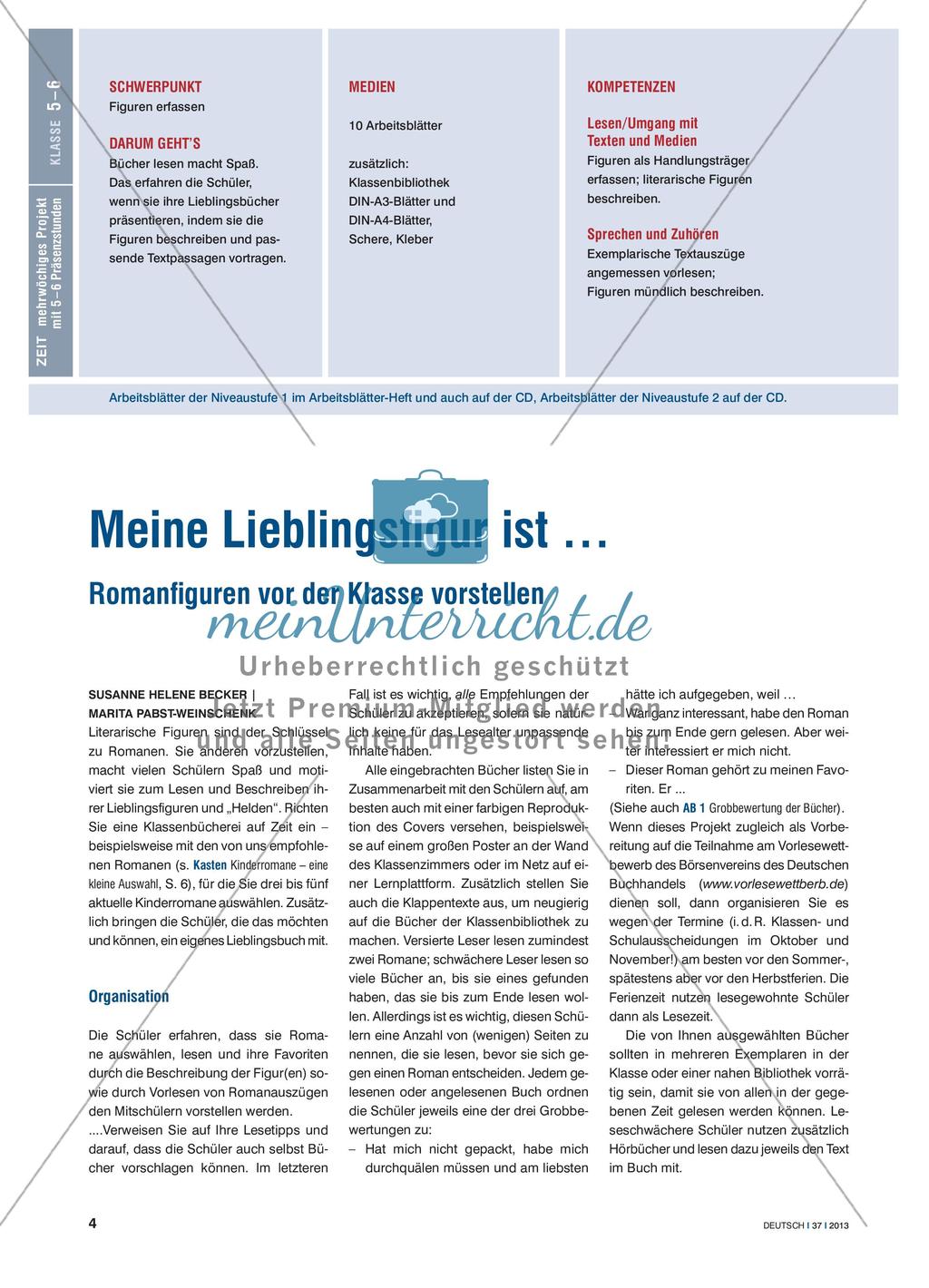 Meine Lieblingsfigur ist … - Romanfiguren vor der Klasse vorstellen Preview 1