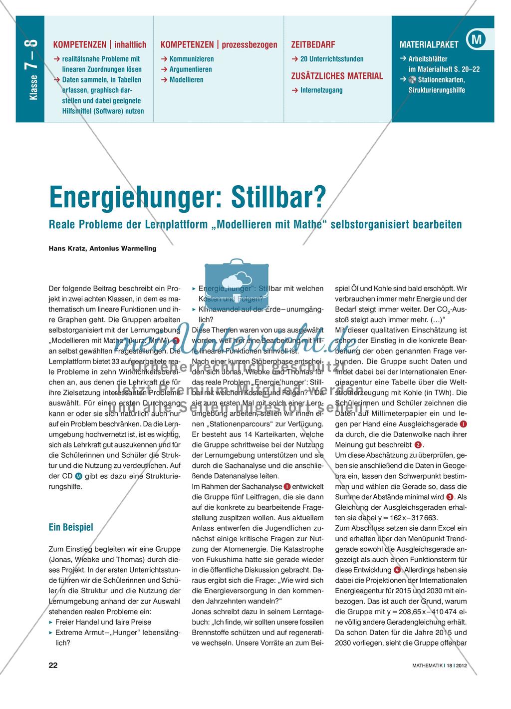 Energiehunger: Stillbar? - Bearbeitung realer Probleme der Lernplattform „Modellieren mit Mathe“ Preview 1