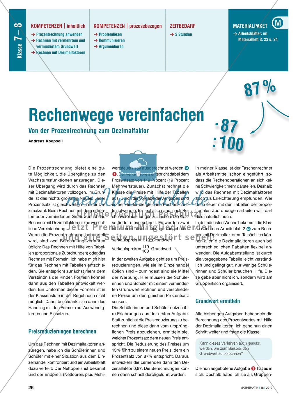 Rechenwege vereinfachen - Von der Prozentrechnung zum Dezimalfaktor Preview 1