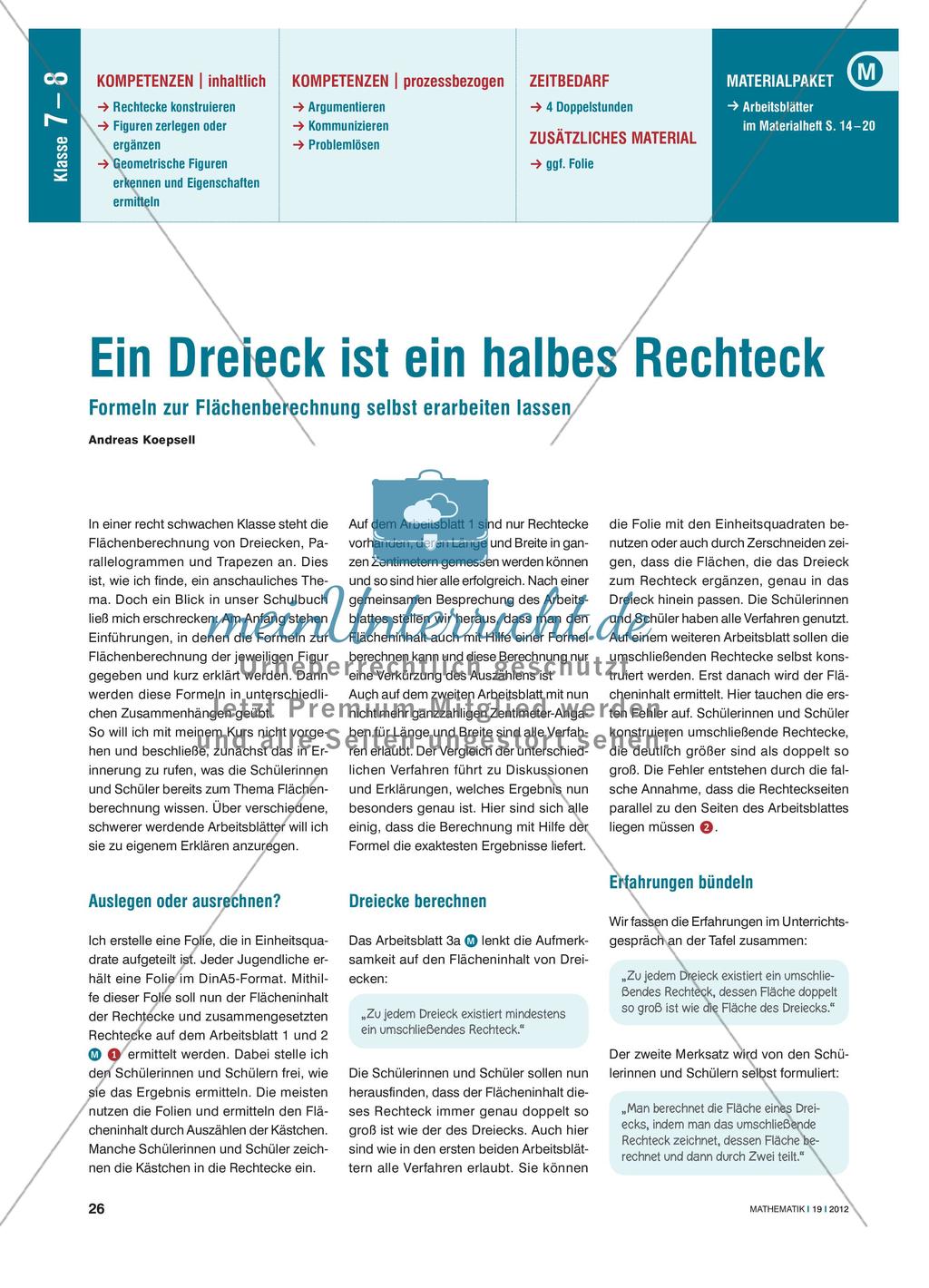 Ein Dreieck ist ein halbes Rechteck - Formeln zur Flächenberechnung selbst erarbeiten lassen Preview 1