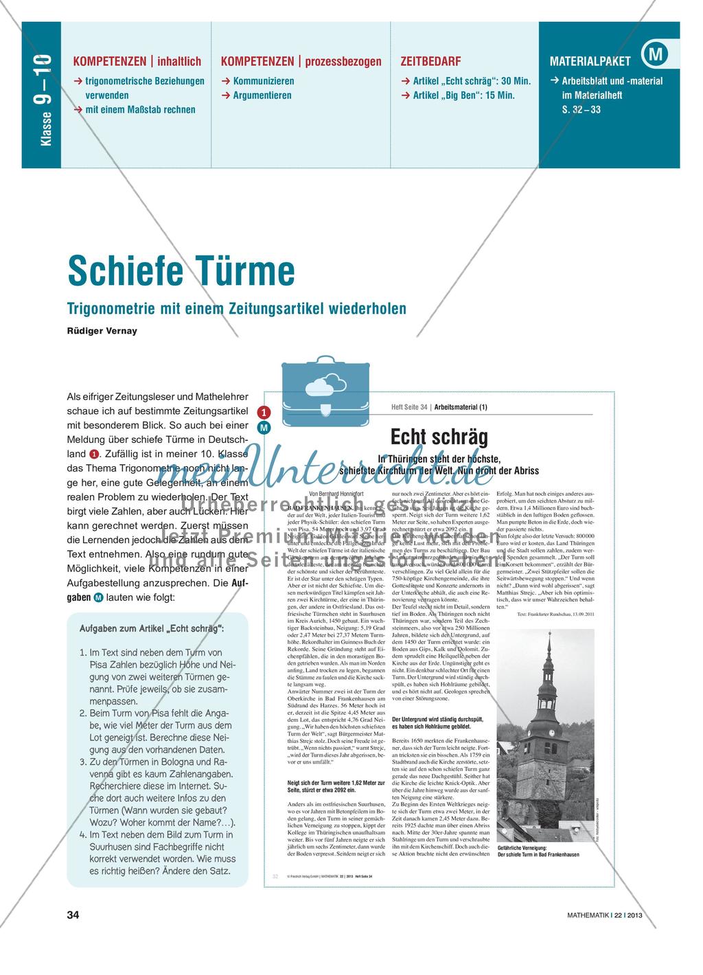 Schiefe Türme - Trigonometrische Beziehungen Preview 1