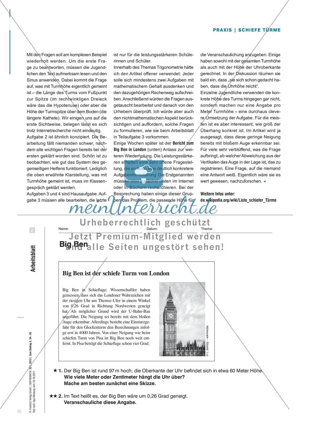 Schiefe Türme - Trigonometrische Beziehungen Preview 2