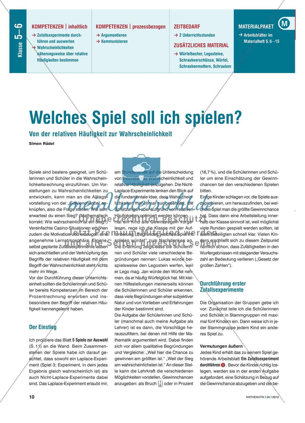 Welches Spiel soll ich spielen? - Von der relativen Häufigkeit zur Wahrscheinlichkeit Preview 1
