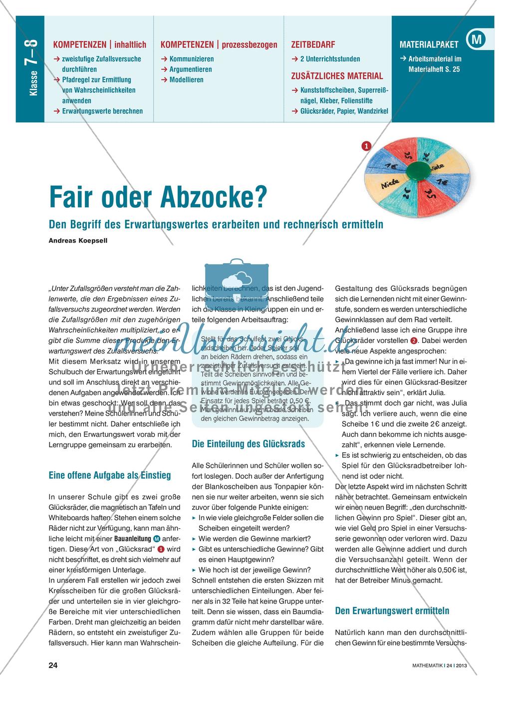 Fair oder Abzocke? - Berechnung des Erwartungswertes Preview 1