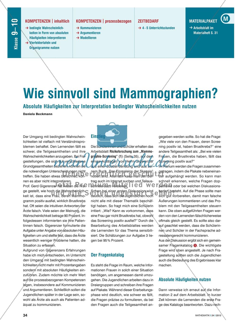 Wie sinnvoll sind Mammographien? - Absolute Häufigkeiten Preview 1