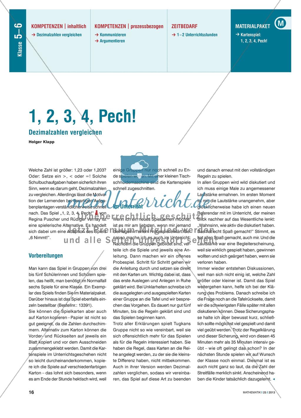 1, 2, 3, 4, Pech! - Vergleichen von Dezimalzahlen Preview 1