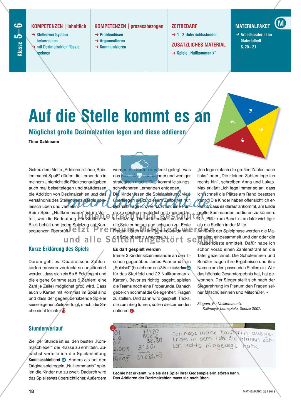 Auf die Stelle kommt es an - Addition von Dezimalzahlen Preview 1