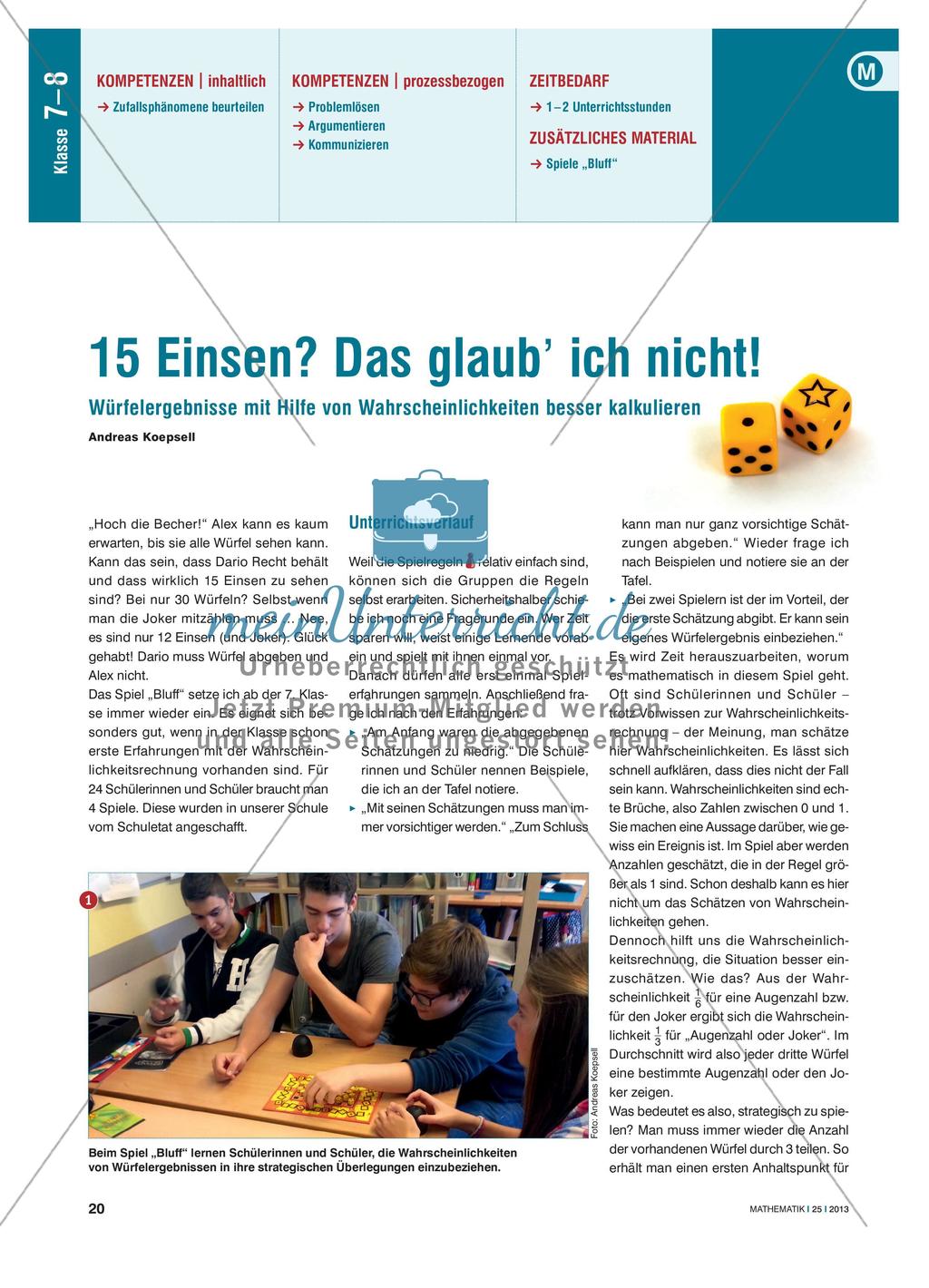 Würfelspiel zur Kalkulation von Wahrscheinlichkeiten Preview 1