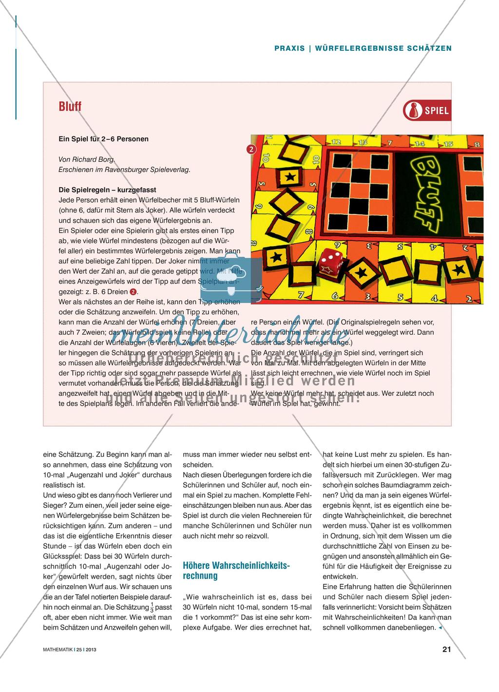 Würfelspiel zur Kalkulation von Wahrscheinlichkeiten Preview 2