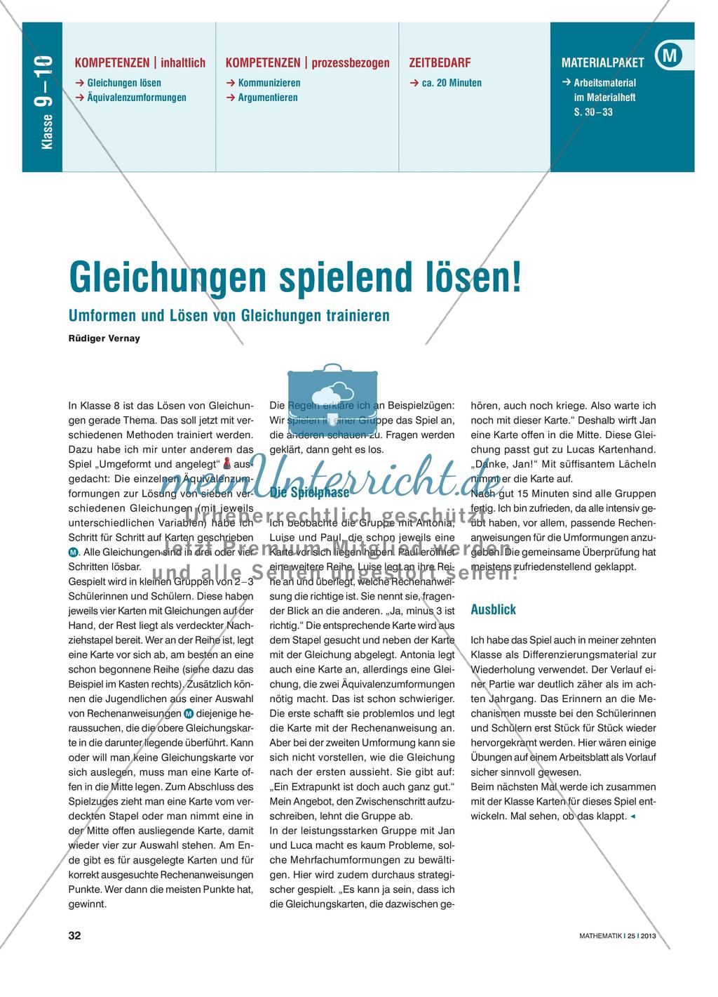 Gleichungen spielend lösen! - Umformen und Lösen von Gleichungen Preview 1