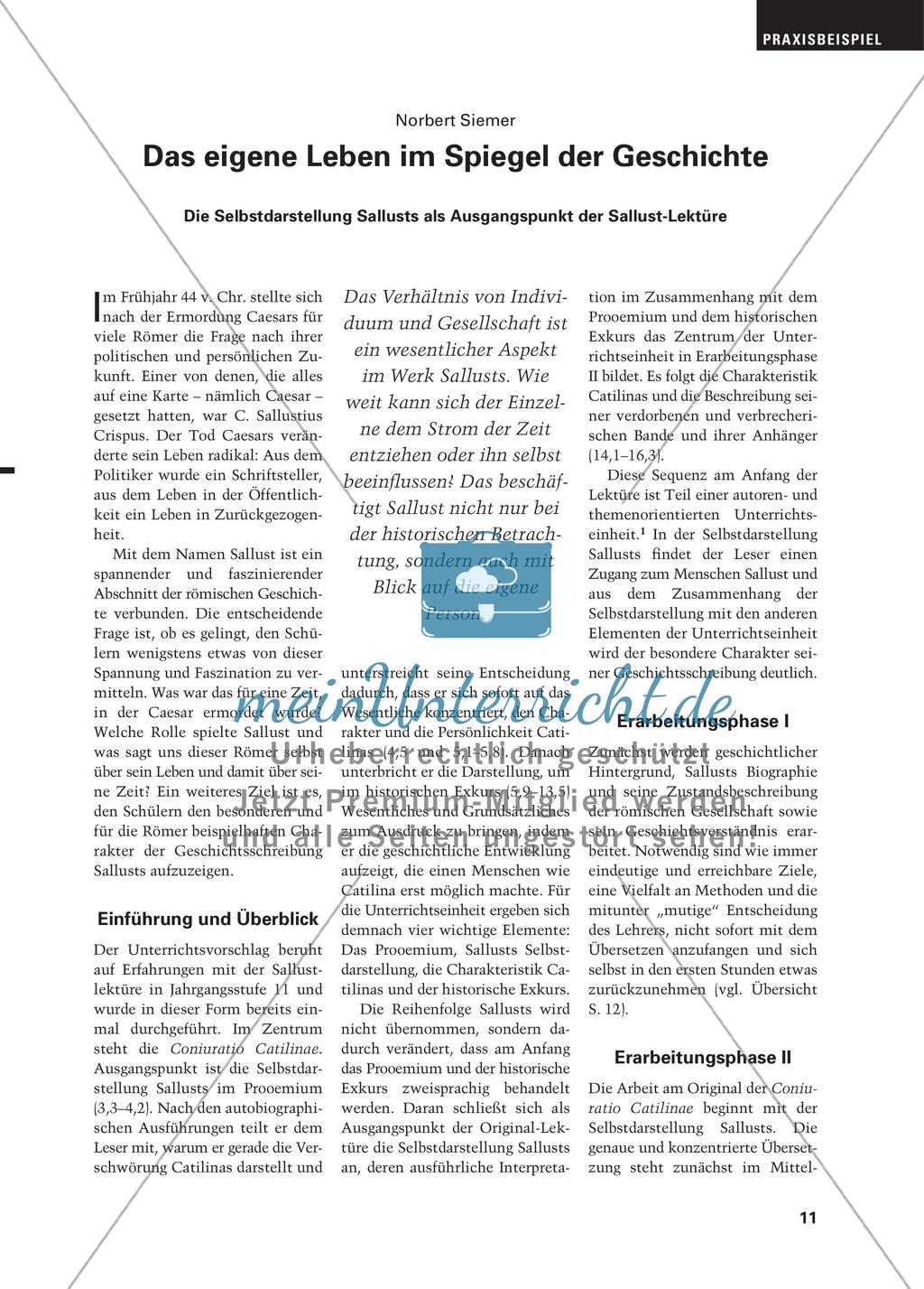 Die Selbstdarstellung Sallusts als Ausgangspunkt der Sallust-Lektüre Preview 1
