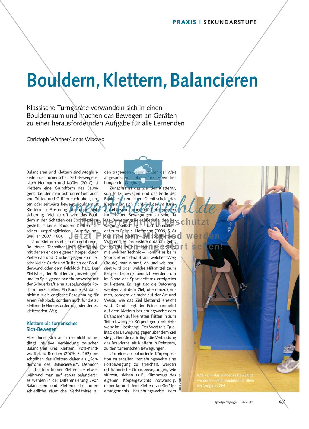 Bouldern, Klettern, Balancieren: Problemlösen im Sportunterricht Preview 1