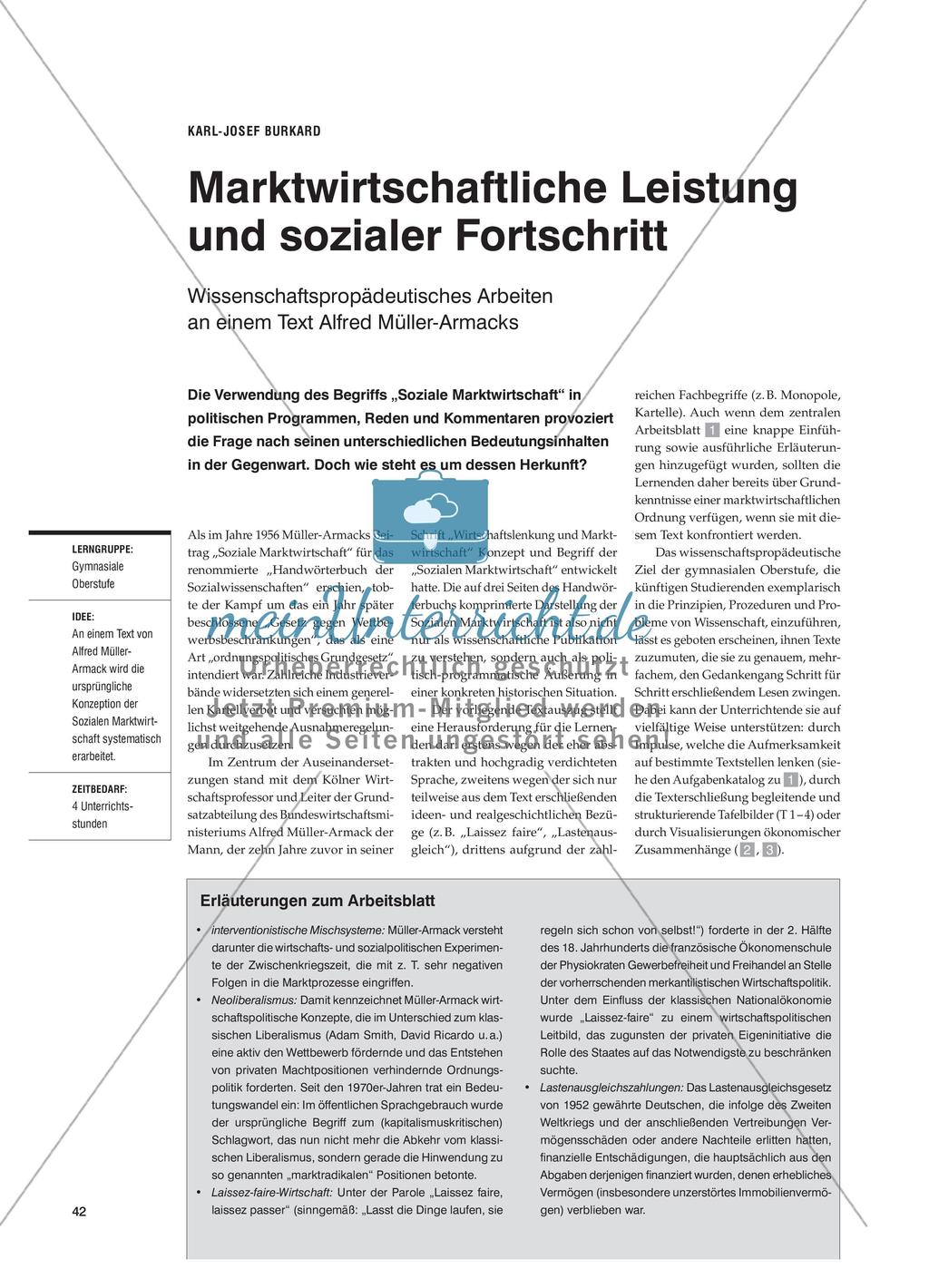Marktwirtschaftliche Leistung und sozialer Fortschritt - Wissenschaftspropädeutisches Arbeiten an einem Text Alfred Müller-Armacks Preview 1