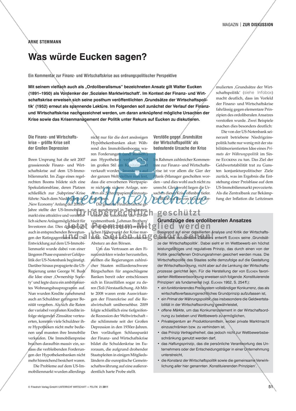 Was würde Eucken sagen? - Ein Kommentar zur Finanz- und Wirtschaftskrise aus ordnungspolitischer Perspektive Preview 1