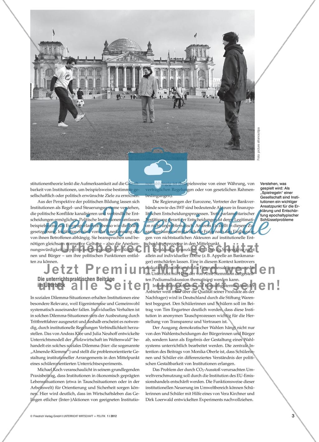Institutionen verstehen und gestalten - Zur unterrichtlichen Bedeutung und Realisierung des Heftthemas Preview 2