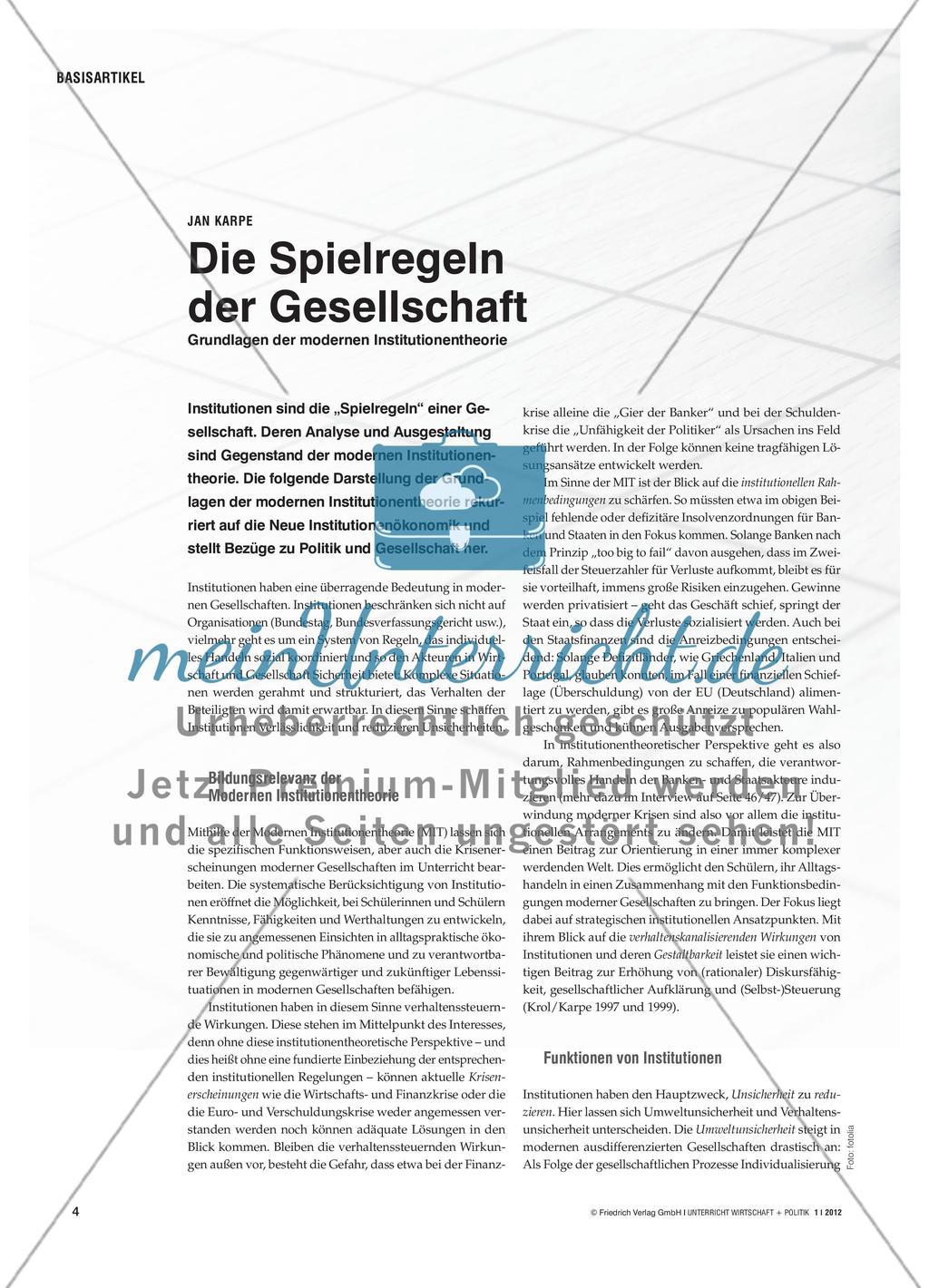 Die Spielregeln der Gesellschaft - Grundlagen der modernen Institutionentheorie Preview 1